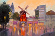 Oil painting cityscape - Moulin rouge, Paris, France Oil painting cityscape - Moulin rouge, Paris, France