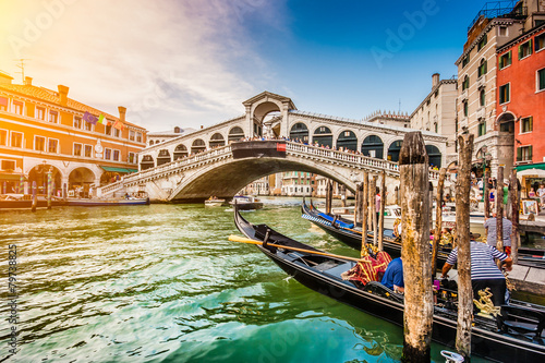 Canal Grande with Rialto Bridge at sunset, Venice, Italy