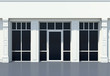 Shopfront with large windows. White store facade. Shopfront with large windows. White store facade.