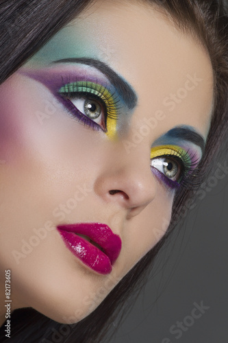 Obraz w ramie Beautiful woman with bright colourful makeup