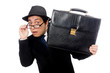 Young man holding suitcase isolated on white Young man holding suitcase isolated on white