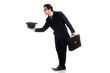Young man holding suitcase isolated on white Young man holding suitcase isolated on white