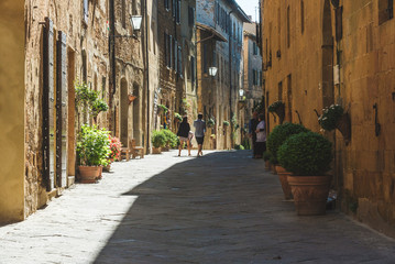 Beautiful colorful streets of the Tuscan town on a sunny day