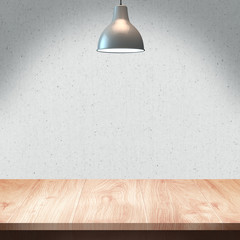 Wood table with Lamp and wall background