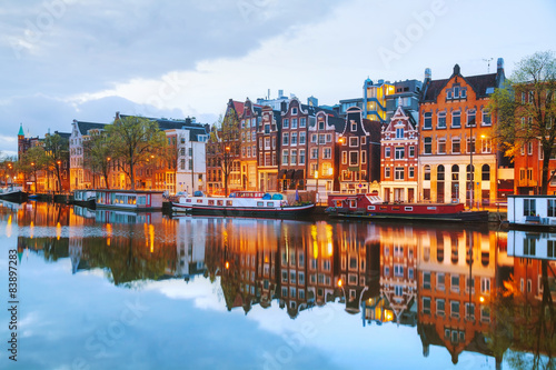 Night city view of Amsterdam, the Netherlands