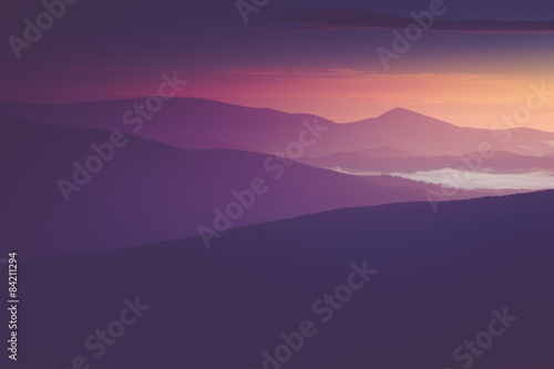 Beautiful foggy morning  in the mountains.