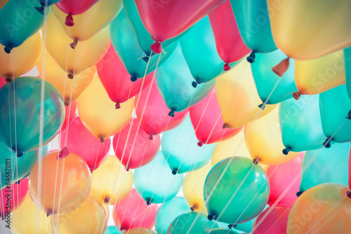 Fototapeta colorful balloons with happy celebration party background