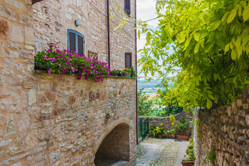 The winding streets and crannies in Spello, Italy