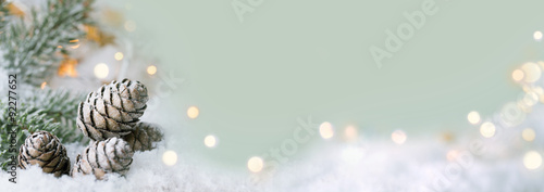 Christmas background - snow landscape with sparkling lights