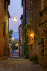 The streets of the beautiful medieval town of Castelmuzio, Italy