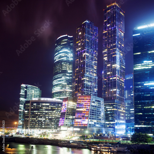 Moscow city by the night, part of business centre  in low