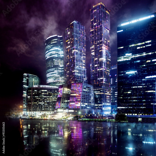 Moscow city by the night, part of business centre  in low