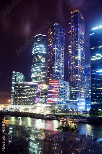 Moscow city by the night, part of business centre  in low