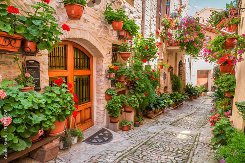  Street in small town in Italy in summer, Umbria