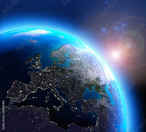 Plakat Światła miasta w Europie widziane z kosmosu / Elementy tego zdjęcia dostarczone przez NASA.
