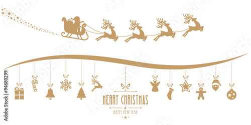 santa claus sleigh christmas elements hanging gold isolated back