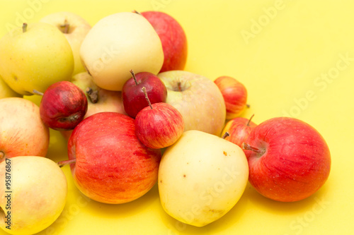ripe apples on a yellow background