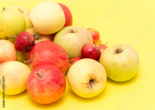 ripe apples on a yellow background