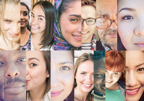 Composition with different ethnicity people from all over the world