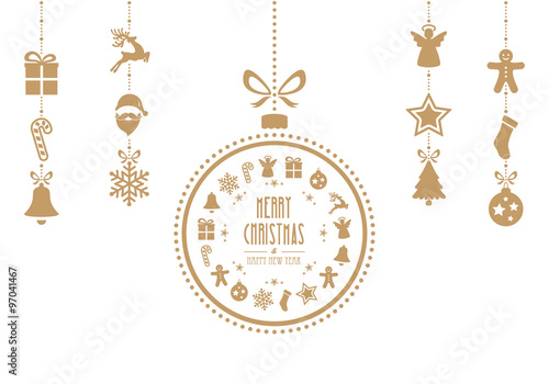 christmas bauble ornaments gold isolated background