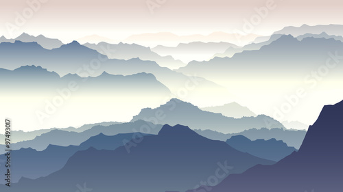 Fototapeta Horizontal illustration of twilight in mountains.