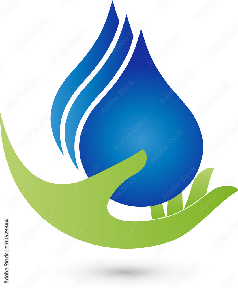 Drei Tropfen und Hand Logo, Wasser, Hand