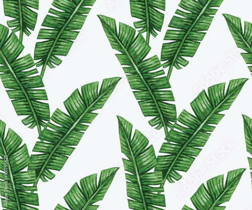  Watercolor tropical palm leaves seamless pattern. Vector illustration.