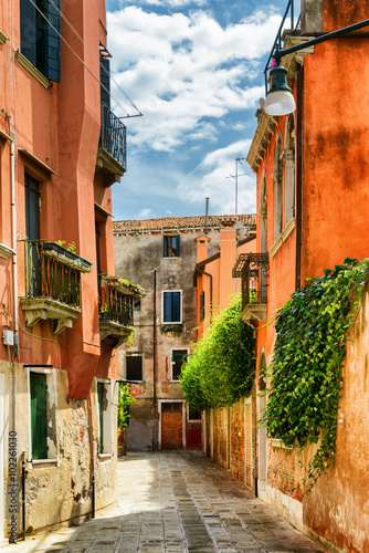Facades of old houses on Calle Gradisca Cannaregio, Venice