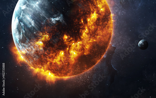 Fotoobraz na płótnie Abstrakcjonistyczny apokaliptyczny tło - palący i wybucha planety. Ten obraz elementy dostarczone przez NASA