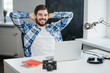 relaxed businessman with laptop computer relaxed businessman with laptop computer