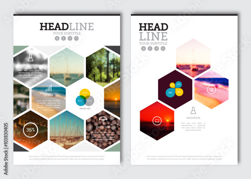 Business brochure design template. Vector flyer layout, blur background with elements for magazine, cover, poster design. A4 size.