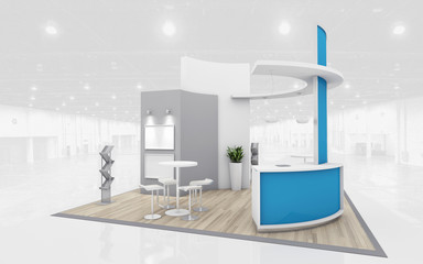 Blue and Grey Exhibition Stand 3d Rendering