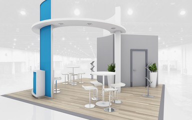 Blue and Grey Exhibition Stand 3d Rendering