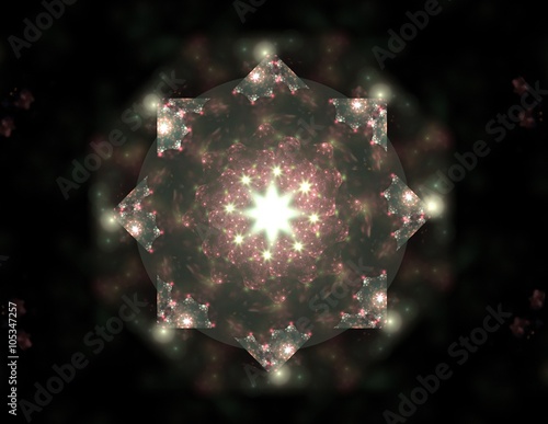 Plakat Seria cząstek elementarnych. Interplay of abstract Fractal form na temat nauki fizyki jądrowej i projektowania graficznego.