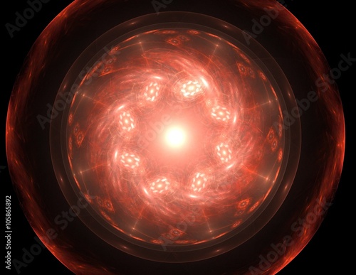Plakat Seria cząstek elementarnych. Interplay of abstract Fractal form na temat nauki fizyki jądrowej i projektowania graficznego.