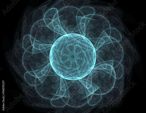 Plakat Seria cząstek elementarnych. Interplay of abstract Fractal form na temat nauki fizyki jądrowej i projektowania graficznego.