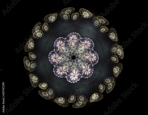 Plakat Seria cząstek elementarnych. Interplay of abstract Fractal form na temat nauki fizyki jądrowej i projektowania graficznego.