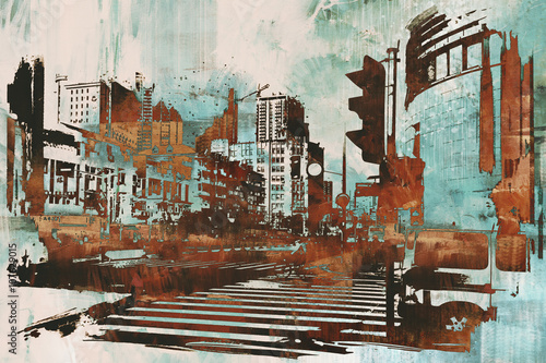 Obraz w ramie urban cityscape with abstract grunge,illustration painting