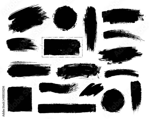 Set of black paint, ink brush strokes.