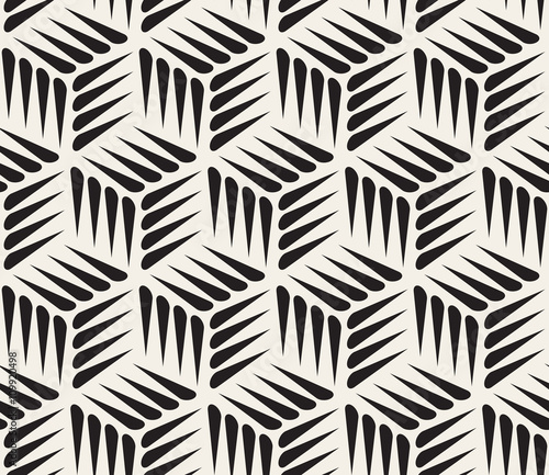 Fototapeta na wymiar Vector Seamless Black and White Thorn Shape Cubic Geometric Pattern