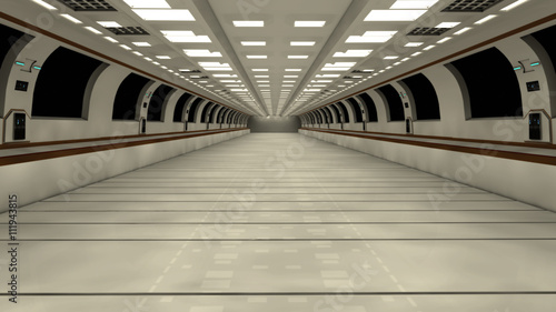 Fototapeta 3d render interior. Futuristic hallway. Interior concept design