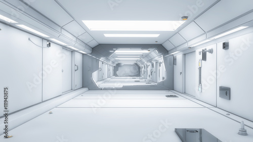 Fototapeta 3d render interior. Futuristic hallway. Interior concept design