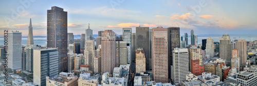 Fotoobraz na płótnie San Francisco Downtown Panoramic View at Sunset. Aerial view of San Francisco Financial District.