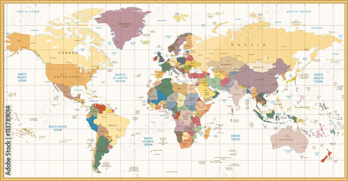 Fototapeta Vintage color political World Map