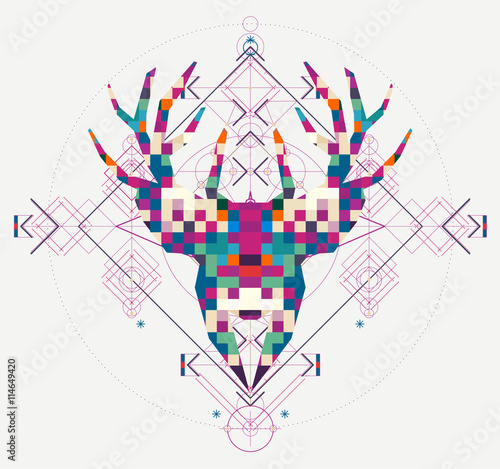 Naklejka dekoracyjna Animal head deer triangular pixel icon