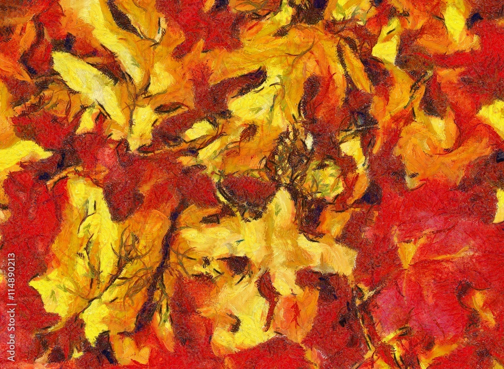 autumn leaves collage in orange and red tones