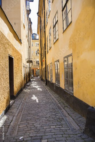 Narrow Street in Old Town (Gamla Stan) of Stockholm, Sweden

