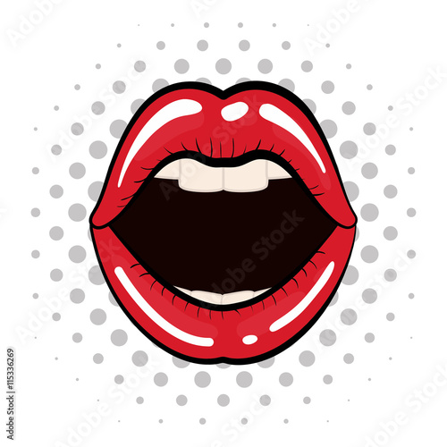 Obraz na płótnie Pop art concept represented by female mouth icon. Colorfull illustration. White background