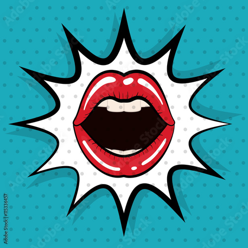 Obraz na płótnie Pop art concept represented by female mouth icon. Colorfull illustration. Blue background