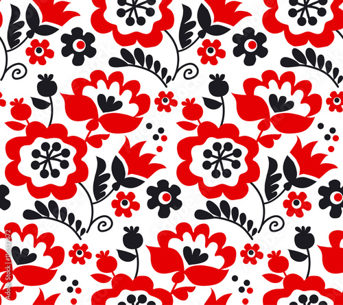 red color traditional european Ukrainian ornament. rustic floral